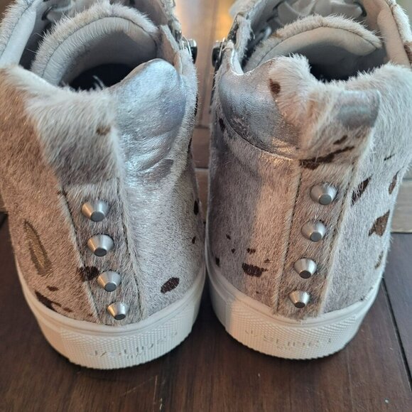 J/Slides NYC Leather Upper High-Top Sneakers With Fur & Silver Accents Size 9 - Picture 4 of 5